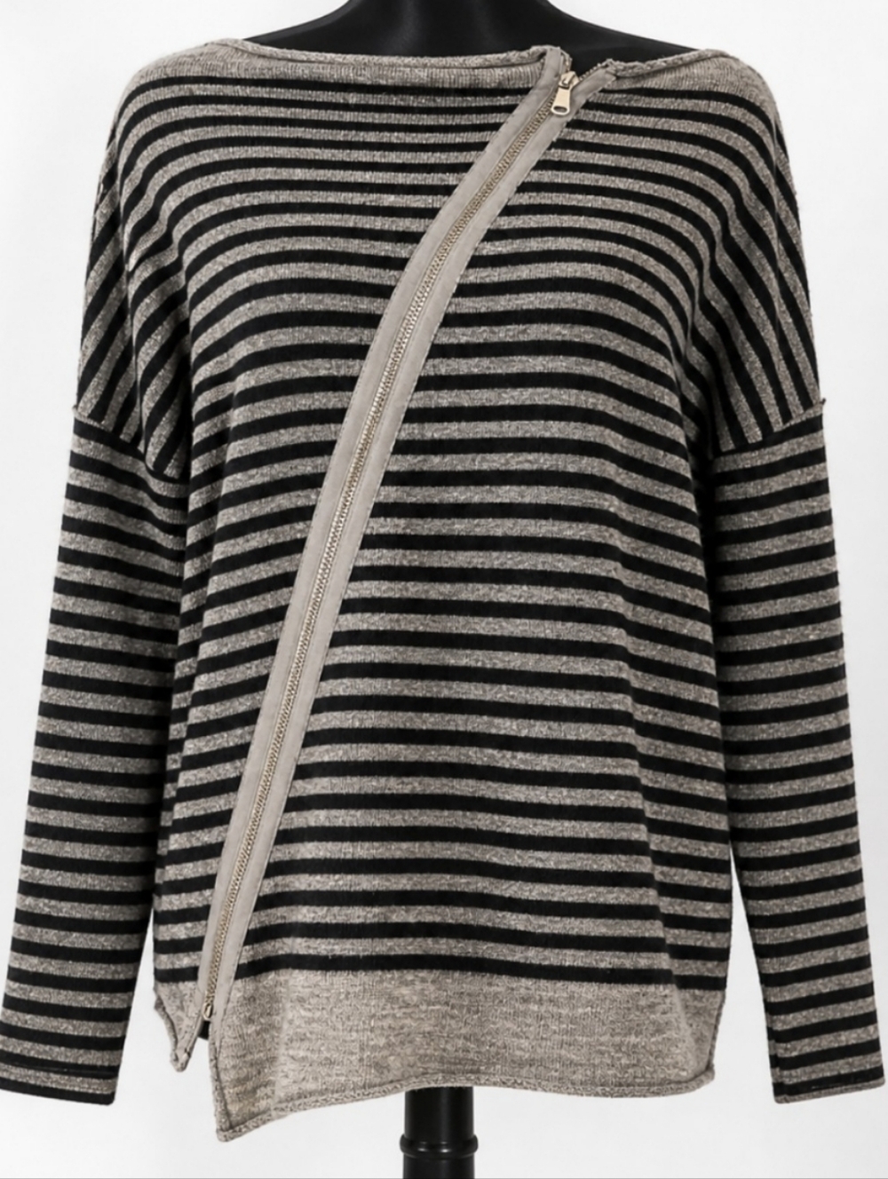 Nina Loca Made in Italy Striped Asymmetrical Zip Knit Sweater